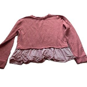 Copper Key L Rose Pink Sweatshirt with Striped Ruffle Shirt Hem Women's EUC